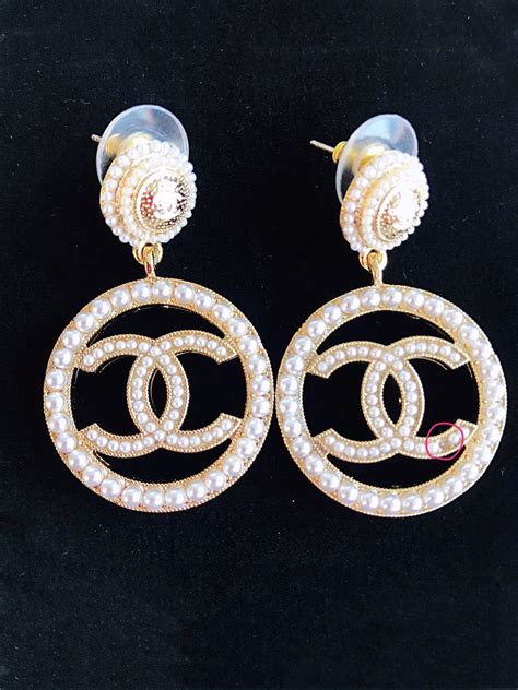 chanel logo and pearl earrings|authentic chanel earrings.